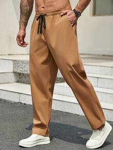 Manfinity Homme Pantalones simples de unicolor de talla grande para hombre adecuados para uso diario - Marrón - Ver 3