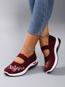 Fall/Winter New Arrival Women Casual Sports Shoes With Embroidered Traditional Chinese Style, Breathable, Comfortable And Lightweight,Sneakers For Women - Burgundy - View 5