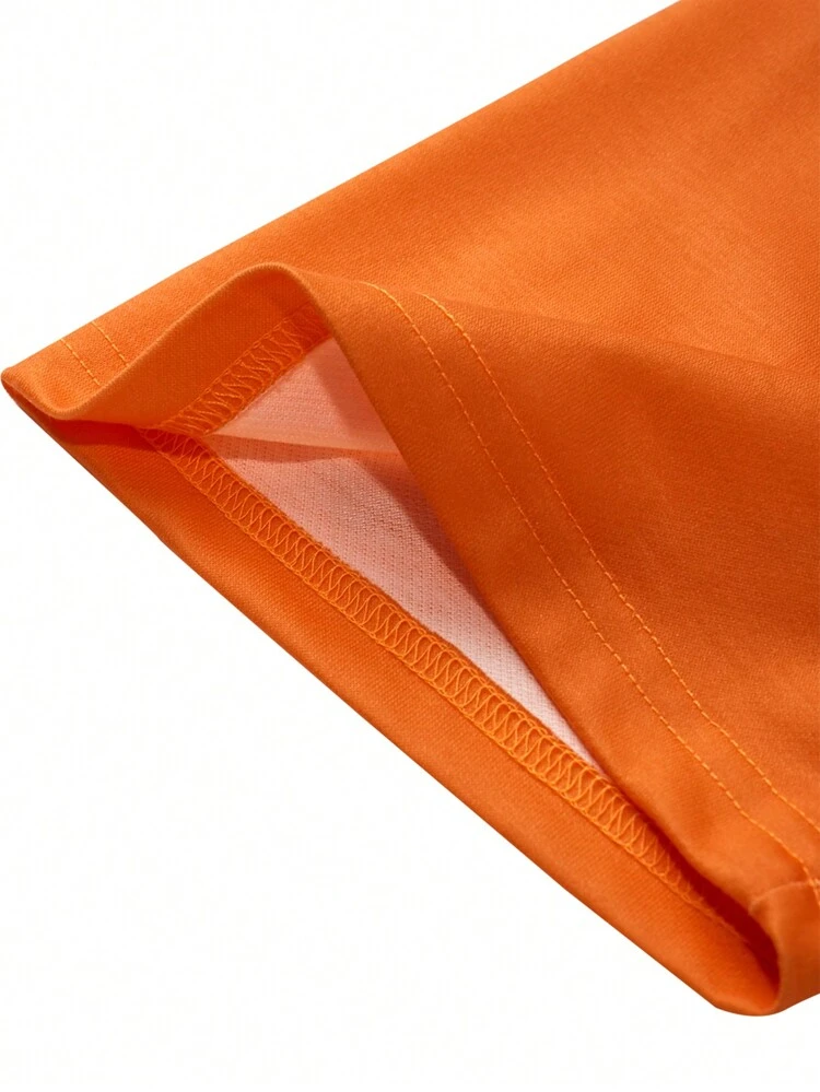 Men Button-Up  School Shirts  Short Sleeve Shirt With Color Block And Letter Print For Summer