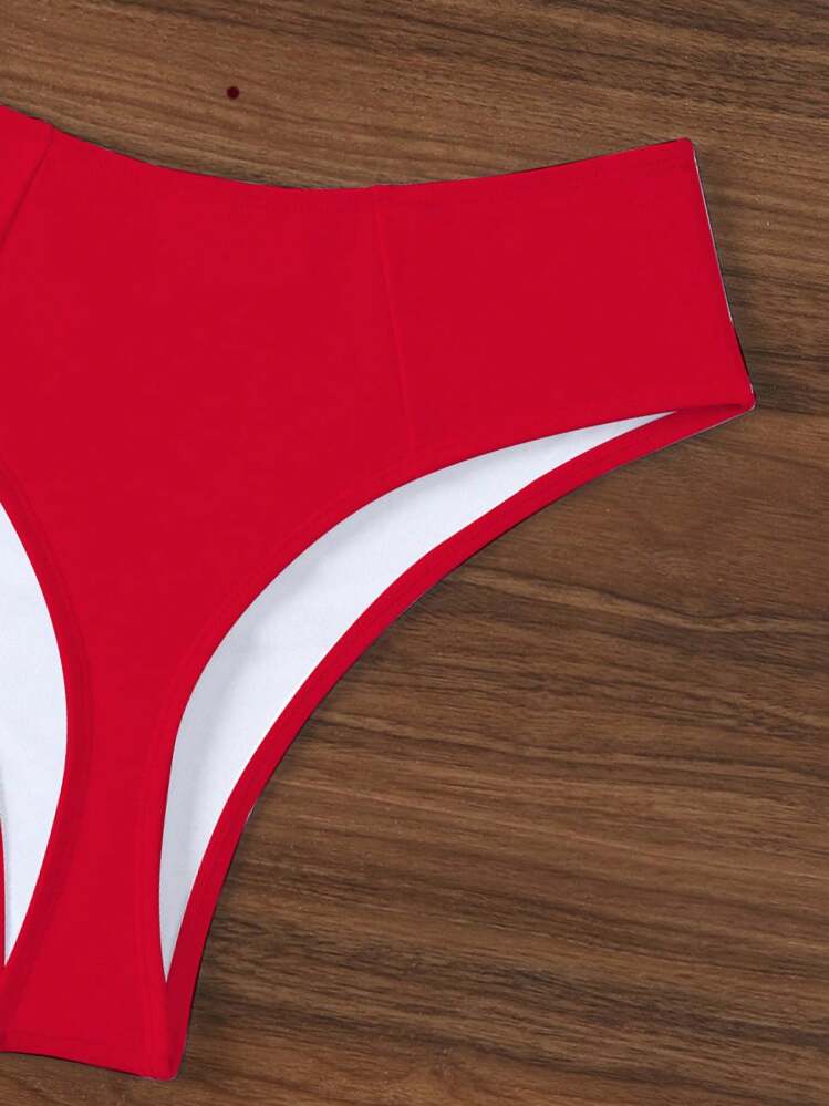 Swim Basics 2025 女士纯色性感比基尼泳裤 夏季 - 紅色 - 查看 6