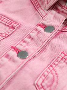 SHEIN Tween Girls Fashionable Casual Sleeveless Top And Shorts Denim Set