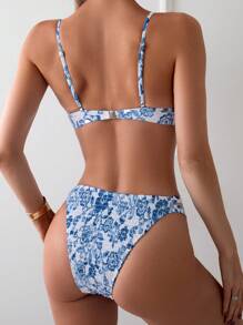 SHEIN Swim Split Bikini Set, Random Print, Copyrighted, Summer Beach - Multicolor - View 2