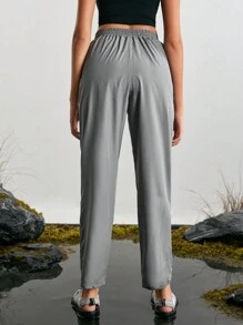 In My Nature 女款字母印花束口高腰圓錐形戶外長褲 - 灰色 - 查看 2