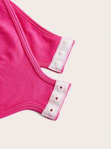 Easithlete Summer Solid Color Hot Pink Sports Bodysuit With Spaghetti Straps - Hot Pink - View 3