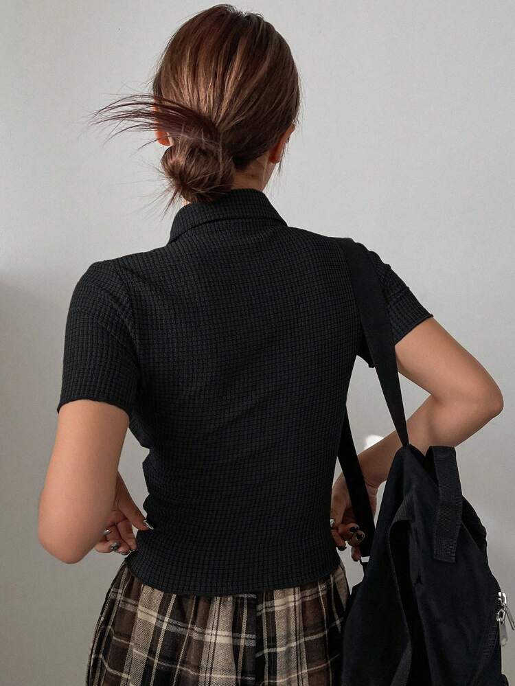 Ladies' Summer Solid Texture Short Sleeve Cropped T-Shirt
