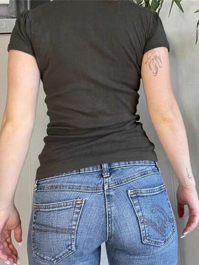 SHEIN EZwear Women's Half-Open Button Slim Fit T-Shirt