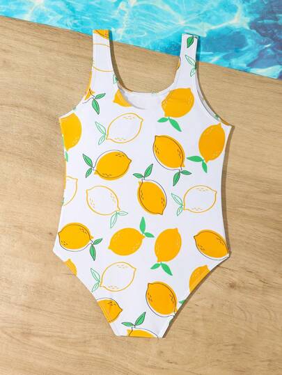 SHEIN Tween Girl One-Piece Swimsuit With Random Fruit Print
