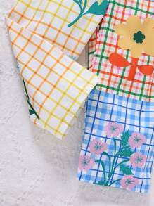 SHEIN Young Girl Floral & Plaid Print Tie Shoulder Cami Jumpsuit - Multicolor - View 4