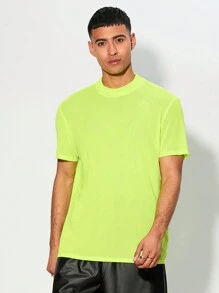 Manfinity RebelGame Men Fluorescent Green Round Neck Short Sleeve Casual T-Shirt For Summer - Multicolor - View 1