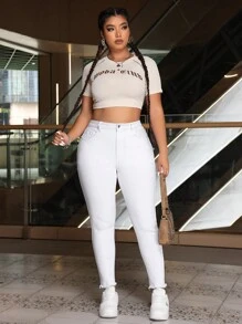 SHEIN EZwear Plus size effen kleur skinny lente/zomer jeans
