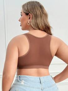 Plus Size Women Front Closure Wireless Bra, Single Pack Lingerie - Mocha Brown - View 2
