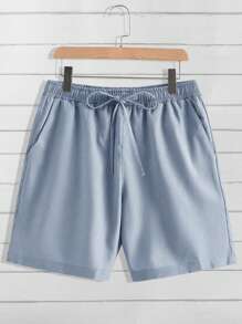 Claim Dot Men Shirt Collar Single-Breasted Solid Color Casual Short Sleeve Shirt And Shorts Set - Baby Blue - View 4