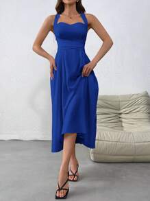 Firerie Women French Cross Halter Neck Sleeveless Dress For Valentine Day - Royal Blue - View 4