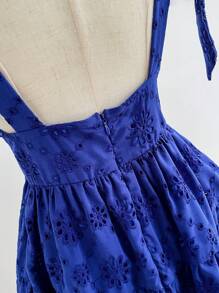 Soleia WYWH女裝休閒度假刺繡空紋A字裙，綁帶肩帶 - 藍色 - 查看 6