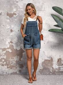 EMERY ROSE Ladies' Summer Washed Simple Style Denim Jumpsuit - Blue - View 3