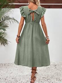 SHEIN Maternity Vacation Casual Solid Color Ruffle Edge High Waist Split Dress