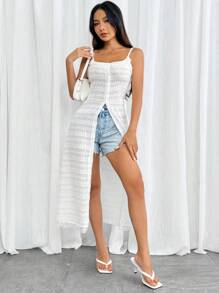 SHEIN Essnce Áo không tay gợi cảm trong kỳ nghỉ hè cho nữ thường ngày có hoa khoét rỗng, cực dài cho các hoạt động đi biển và ngoài trời với khả năng chống nắng - trắng - Xem 6