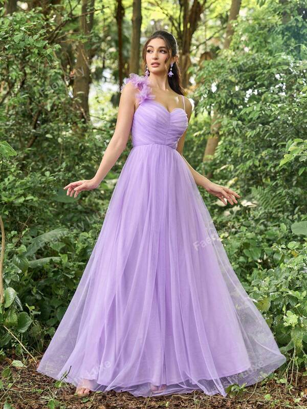 Faeriesty Faeriesty Luxe Gorgeous Elegant Tulle Maxi Evening Dress With Floral Applique | Luxury Formal Wear For Black Tie Galas, Forest-Green Weddings, And Epic Dance Parties