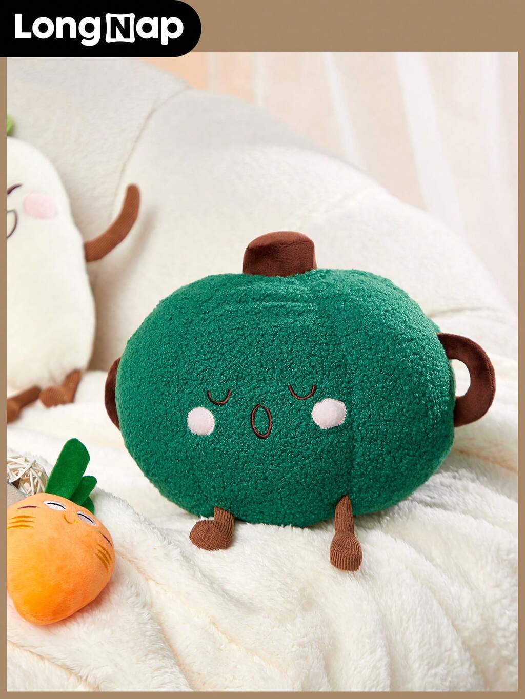 Sleeping Pumpkin Shaped Plush Cute Throw Pillow For Office Relaxation And Living Room Bedroom Nursery Decoration,  Kids Toy, Adult Toy, Gift For Kids  Girlfriend Boyfriend, Soft Fluffy Toy, Green