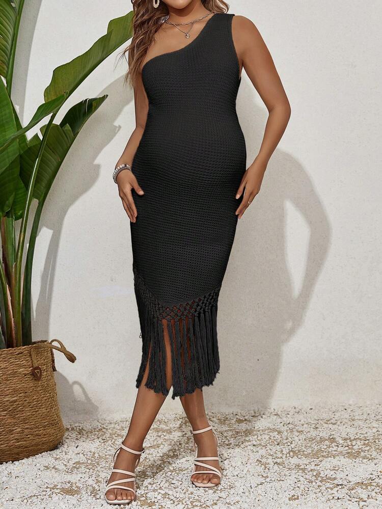 Solid Color Simple Style Asymmetrical Neck Maternity Dress For Daily Wear