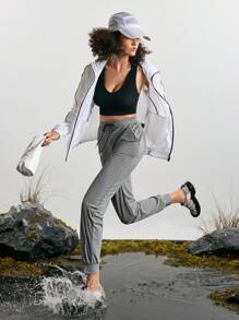 In My Nature Women Drawstring Waist & Cuffed Hem Casual Solid Outdoor Sweatpants - Grey - View 2