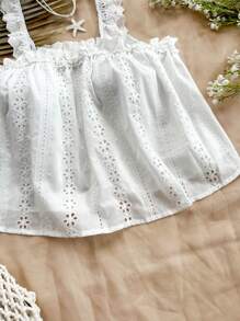 SHEIN WYWH 夏日假期寬鬆休閒純色鑲空刺繡背心上衣 - 白色 - 查看 3
