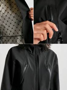 In My Nature Women's Outdoor Sports Urban Commuting Windproof & Waterproof Hooded Jacket For Hiking And Trekking - Black - View 9