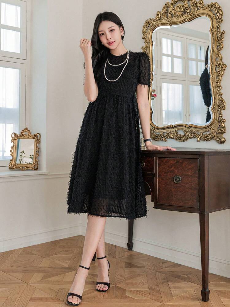 Round Neck Solid Color Short Sleeve Dress Sundress Maxi Dress