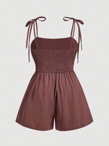 SHEIN MOD Summer Solid Textured Bodycon Jumpsuit With Shoulder Straps And Ruched Bust - Chocolate Brown - View 2