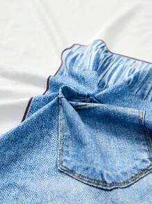 EMERY ROSE Plus Denim-Effect Print Elastic Waist Leggings - Blue and White - View 7