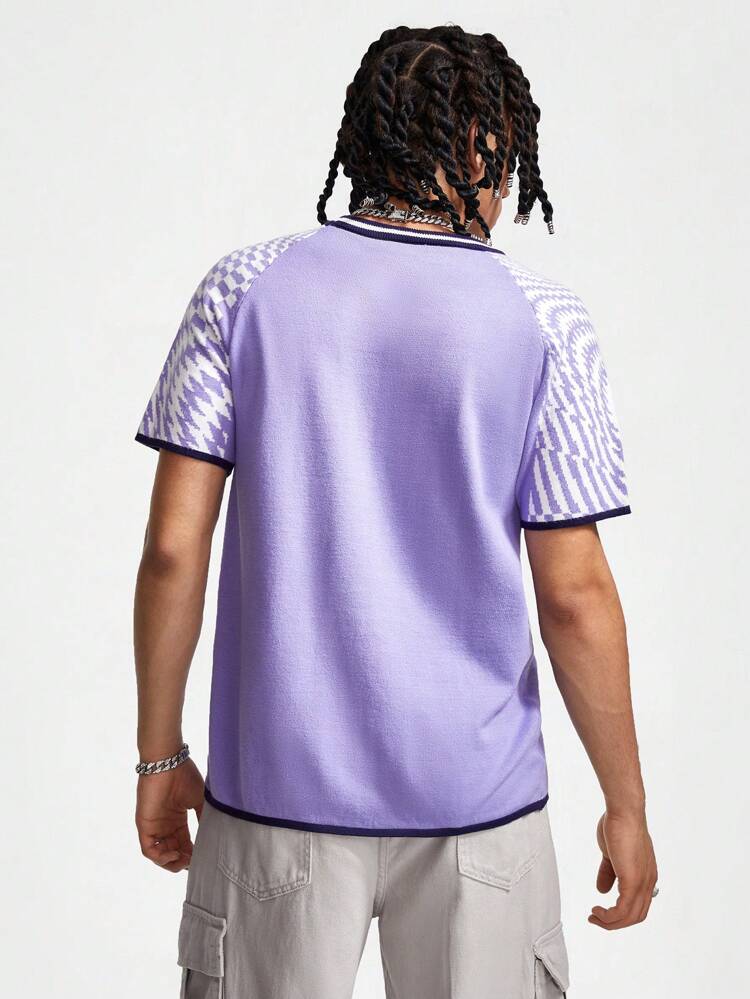 Men Summer Casual Knitted Short Sleeve Tee With Letter Embellished Raglan Sleeve Detail