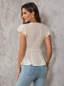 SHEIN Clasi Women Summer Overlapping V-Neck Butterfly Sleeve Ruffle Hem T-Shirt - Apricot - View 5