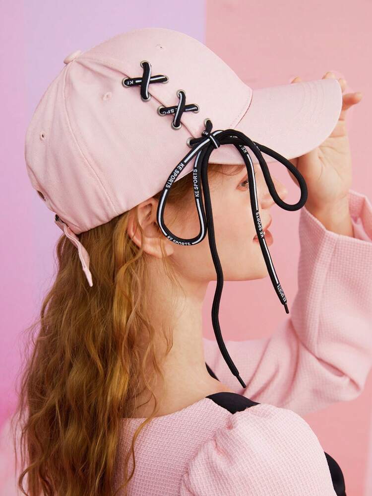 Pink Side Twist Rope Baseball Cap, Women Summer Outdoor Decoration