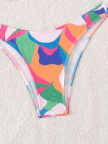 Swim Vcay Conjunto de bikini estampado con colores vibrantes para mujeres de vacaciones en la playa del verano - Multicolor - Ver 4
