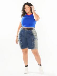 Forever 21 夏季復古拼色大尺寸女士 T 恤 - 藍色 - 查看 4