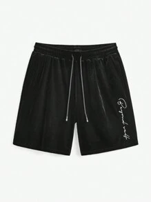 Manfinity VCAY Men Letter Printed Drawstring Casual Shorts, Spring Summer
