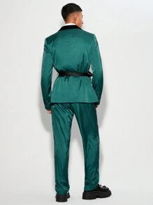 Manfinity VCAY Men's Luxury Party Business Casual Nightclub Woven Textures Color-Blocking Velvet Suit - Green - View 2