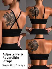 Easithlete Women Sports Bra (Seamless Black) - Black - View 2