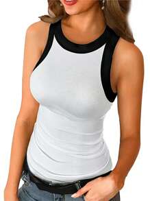 SHEIN LUNE Women Casual Slim Fit Color Block Tank Top For Summer