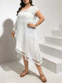 SHEIN Essnce 大码女式时尚休闲优雅夏季海滩度假夏威夷风格休闲女士罩衫连衣裙音乐会女装 - 白色 - 查看 3