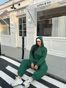 POPSWAY Hơn Đồ họa Chữ cái Thả vai Dây rút Áo Hoodie & Quần thể thao - màu xanh lá - Xem 5
