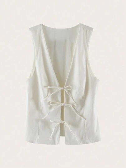 女士蝴蝶結裝飾綁帶彈性背心上衣