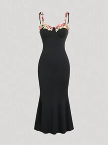 Sweetra Váy Bodycon dây đeo màu trơn gợi cảm - màu đen - Xem 1