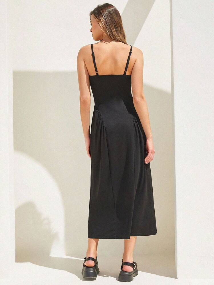 Women Solid Color Spaghetti Strap Sleeveless Sundress For Summer