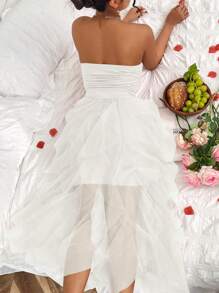 Rafferiza Women Solid Color Simple Strapless Mesh Dress For Daily Wear Maxi Women Outfit - White - View 2