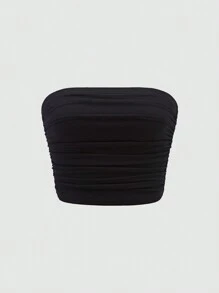 SHEIN Unity 女士夏季2件套，純色褶皺雪紡束胸上衣，簡約百搭 - 彩色 - 查看 8