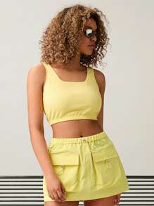 Forever 21 新款夏季針織短款背心，帶提花設計 - 黃色 - 查看 5