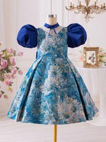 SHEIN Leap Crew Tween Girl Graduation Party Short Sleeve Jacquard Woven Dress For Spring/Summer - Multicolor - View 8