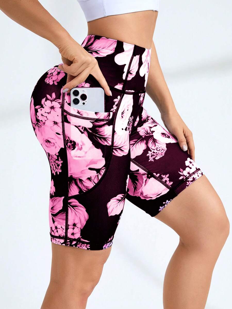 SHEIN Sovereign Charm Women Random Printed Basic Casual Sports Shorts For Daily Wear Biker Shorts