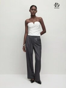 BizChic Blusa elegante de señora para el otoño, top bustier ajustado y fruncido de color blanco sólido